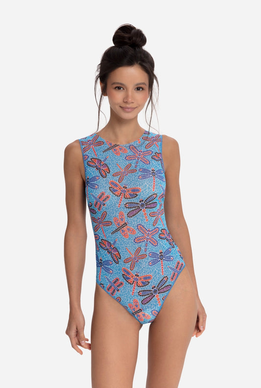 Dragonflies Mosaic One-Piece Sleeveless Swimsuit