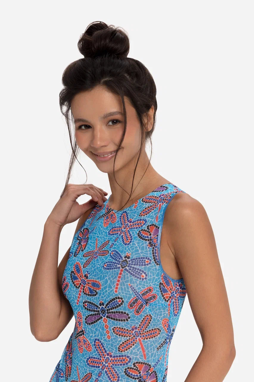 Dragonflies Mosaic One-Piece Sleeveless Swimsuit