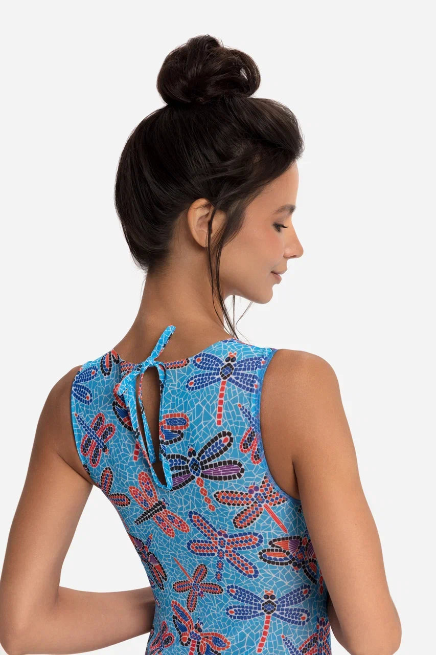 Dragonflies Mosaic One-Piece Sleeveless Swimsuit