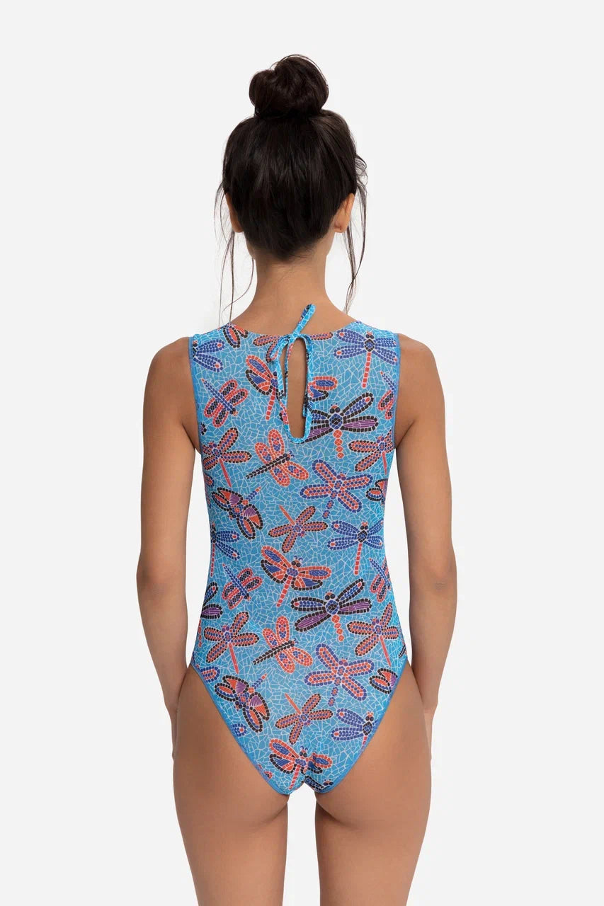 Dragonflies Mosaic One-Piece Sleeveless Swimsuit