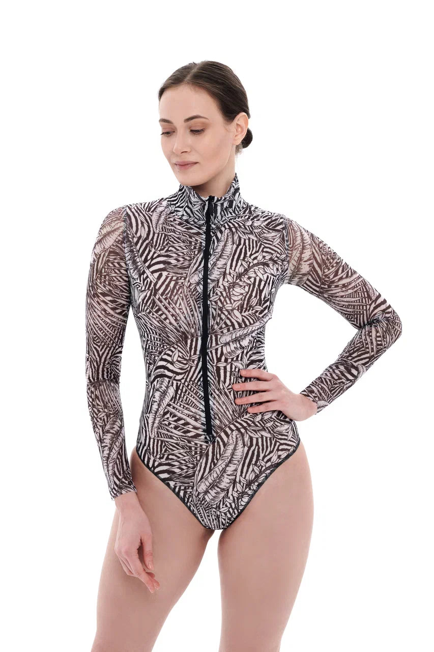 Fake Zebra One-Piece Swimsuit with Zipper
