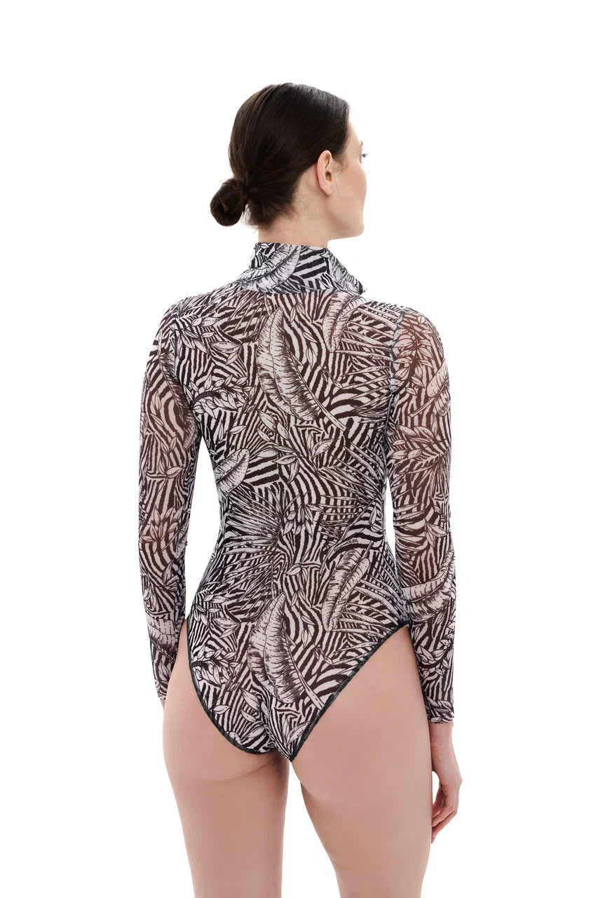 Fake Zebra One-Piece Swimsuit with Zipper