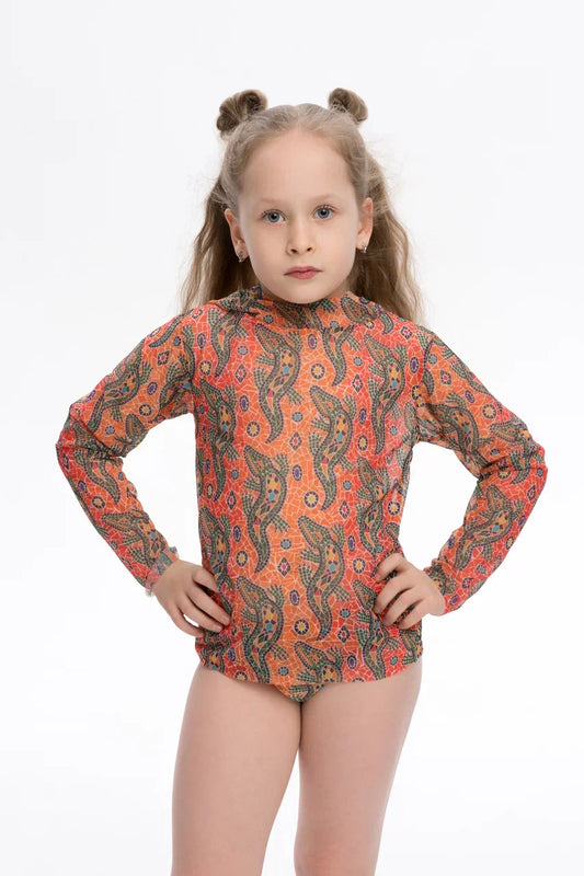 Crocodile Orange Kids T-Shirt with Hood