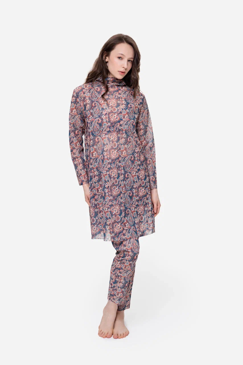 Paisley Blue Red Burkini with Hood