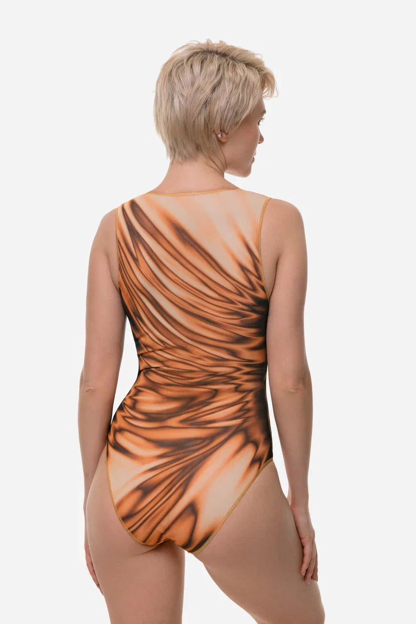 Gold Sleeveless Swimsuit with V-neck