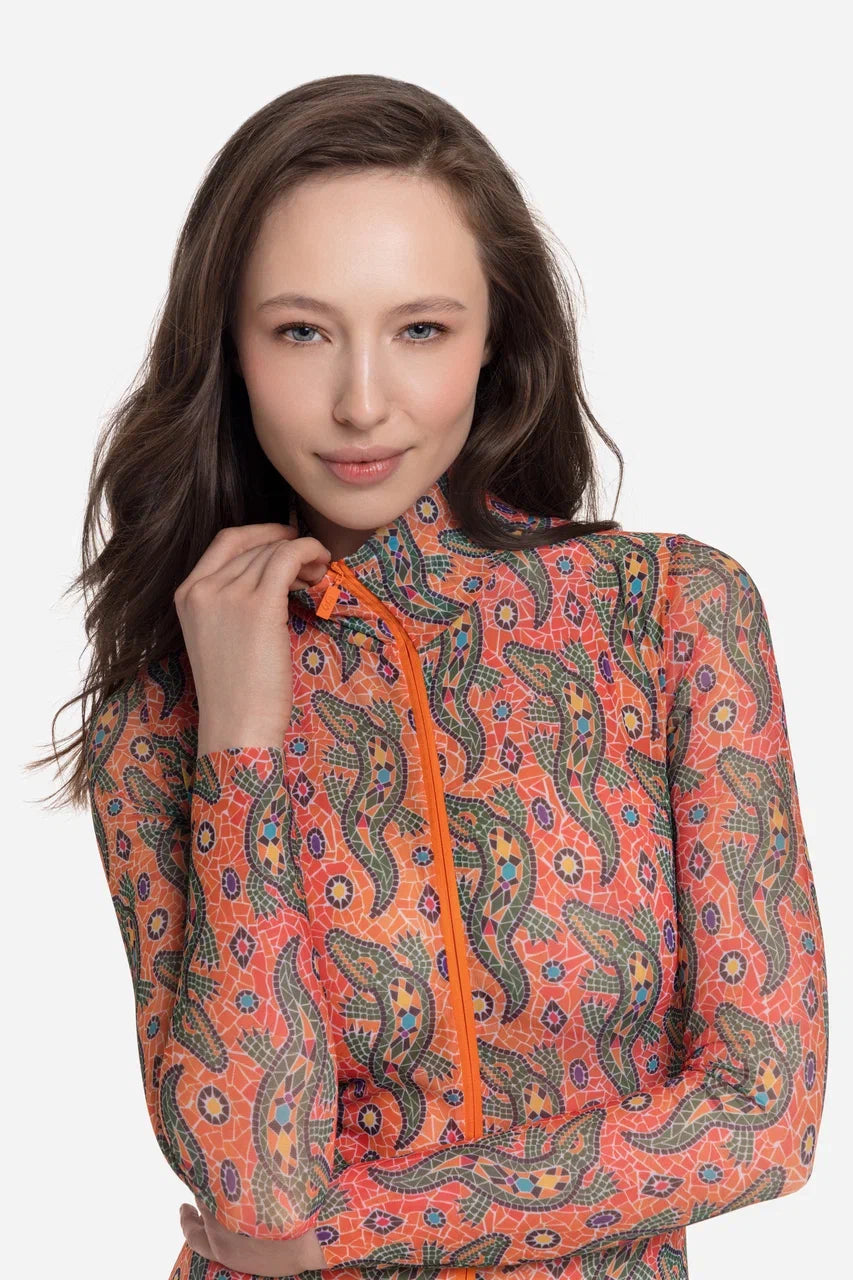 Crocodile Orange pattern One-Piece Swimsuit with Zipper
