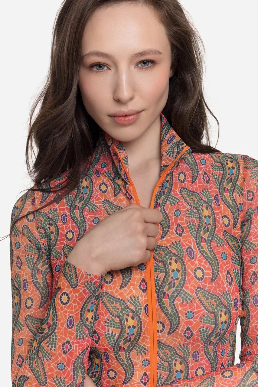 Crocodile Orange pattern One-Piece Swimsuit with Zipper