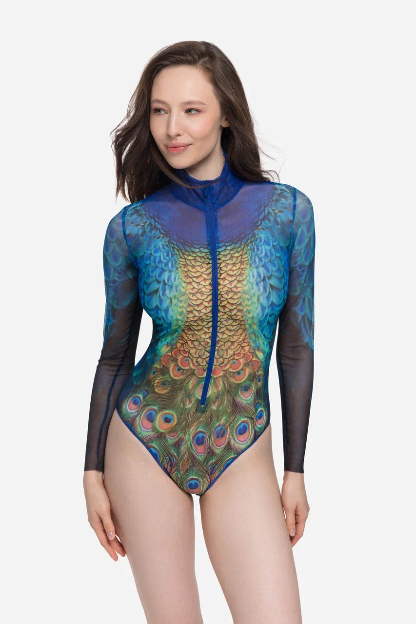 Peacock Mayura One-Piece Swimsuit with Zipper