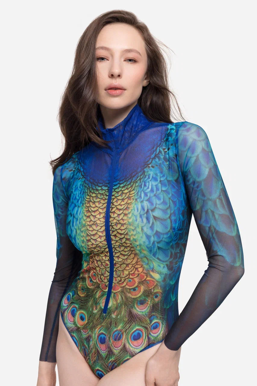 Peacock Mayura One-Piece Swimsuit with Zipper