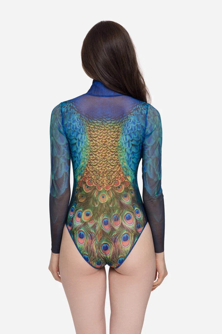 Peacock Mayura One-Piece Swimsuit with Zipper