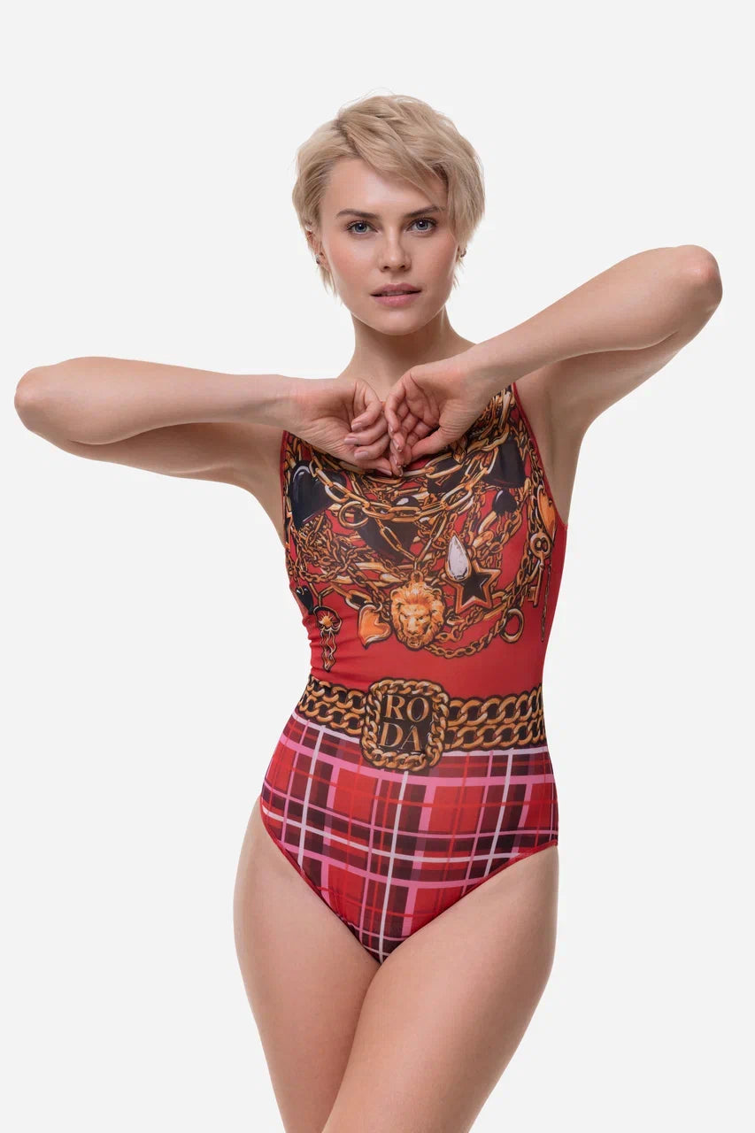 Tartan One-Piece Sleeveless Swimsuit