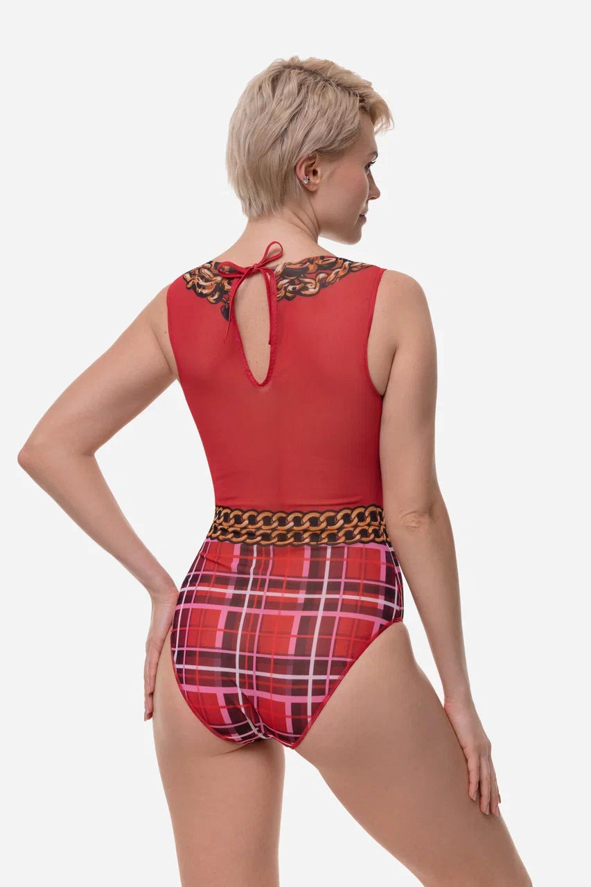 Tartan One-Piece Sleeveless Swimsuit