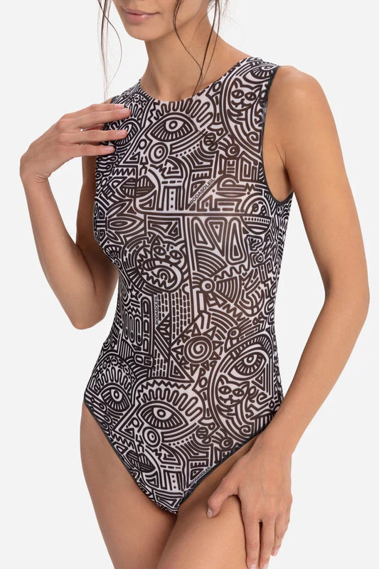 Doodling One-Piece Sleeveless Swimsuit