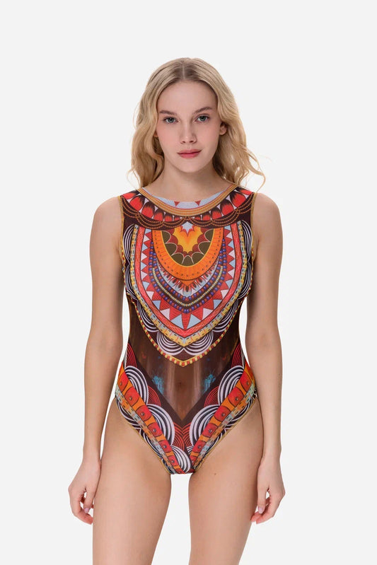 Africa One-Piece Sleeveless Swimsuit