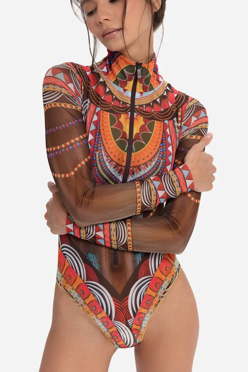 Africa One-Piece Swimsuit with Zipper