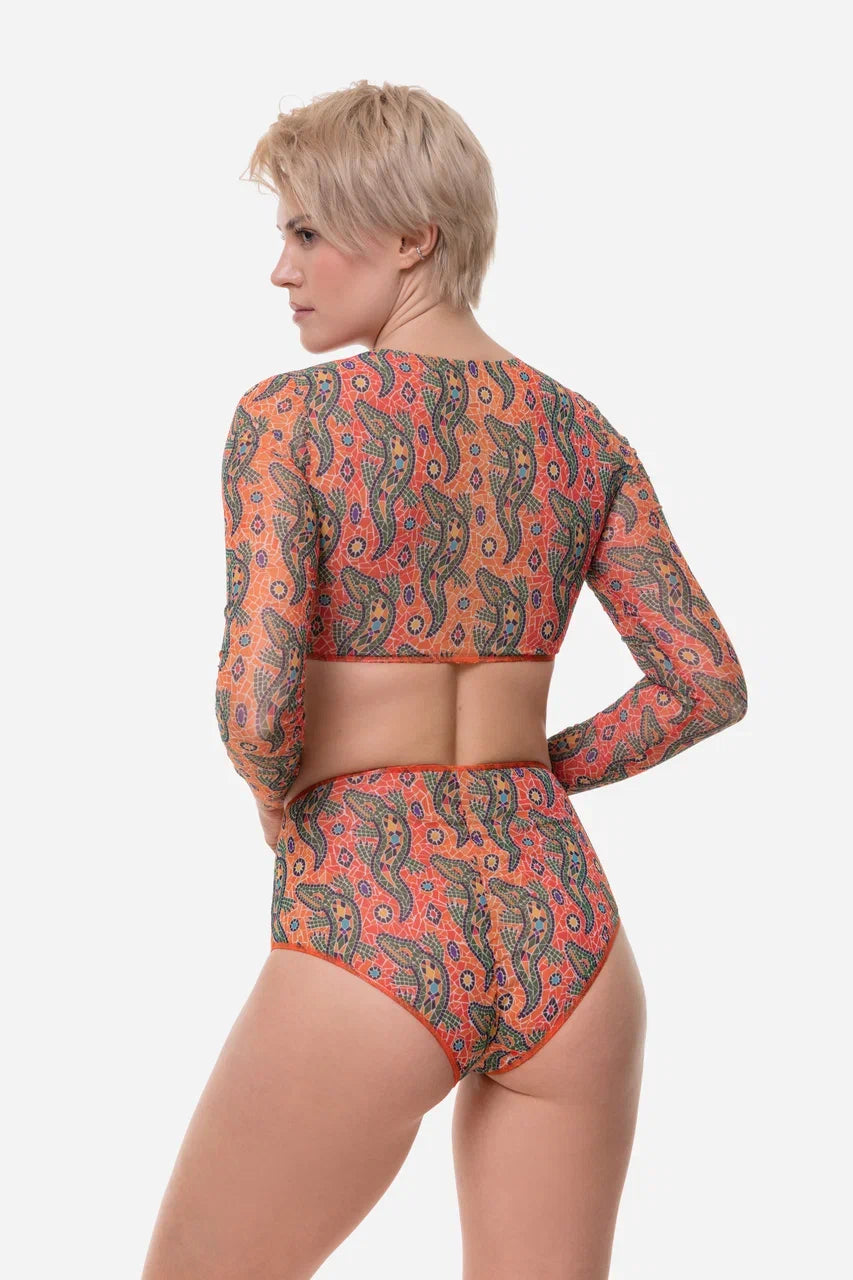 Crocodile Orange Top with Sleeves