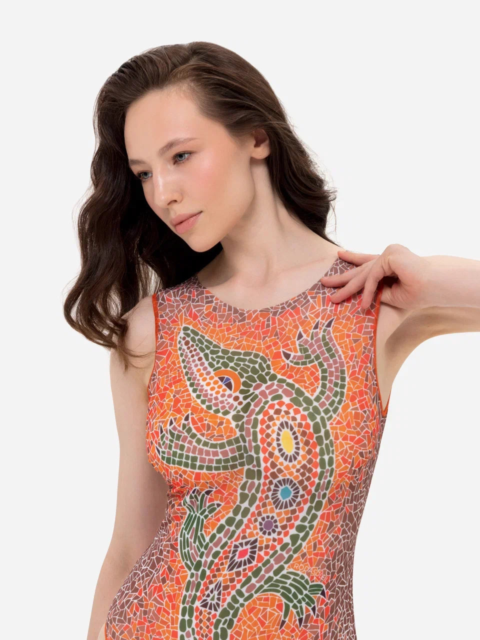 Crocodile Orange One-Piece Sleeveless Swimsuit