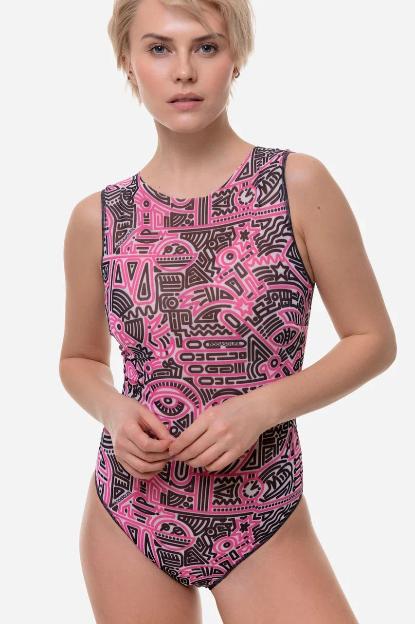 Doodling Fucsia One-Piece Sleeveless Swimsuit