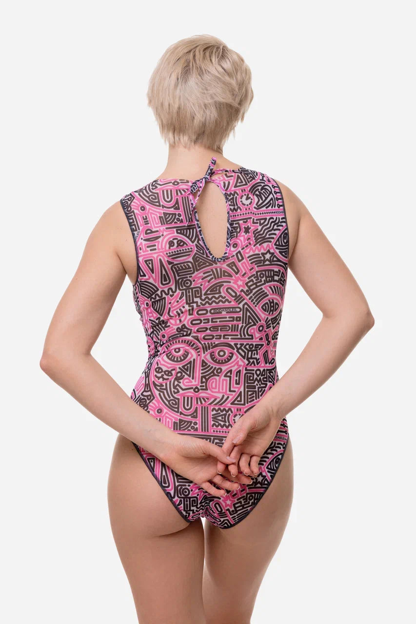 Doodling Fucsia One-Piece Sleeveless Swimsuit
