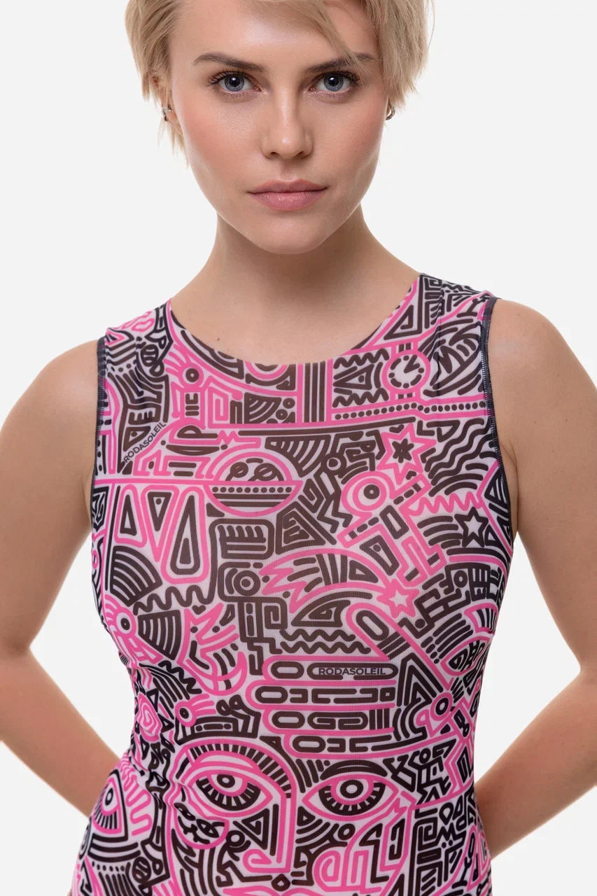 Doodling Fucsia One-Piece Sleeveless Swimsuit