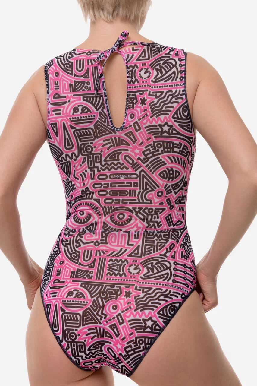Doodling Fucsia One-Piece Sleeveless Swimsuit