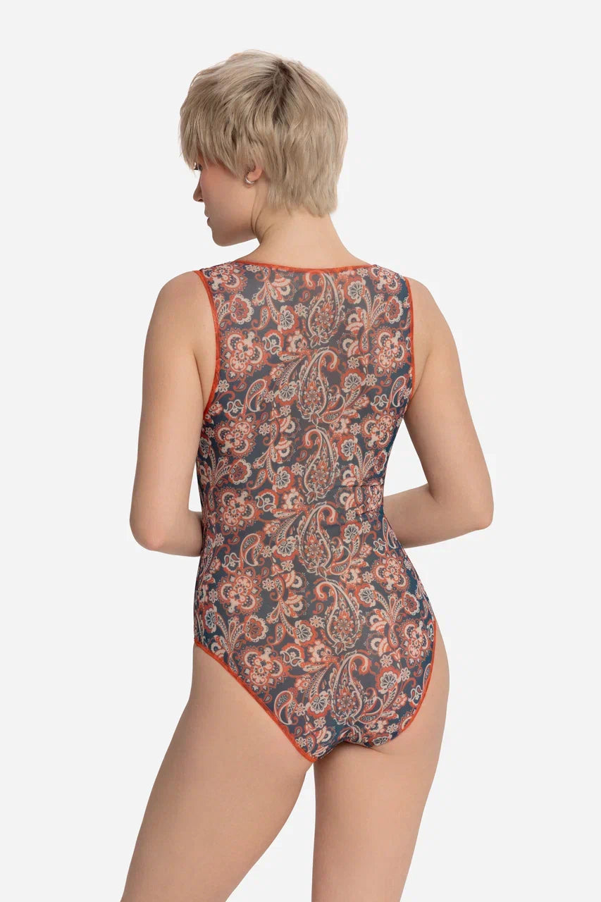 Peisley Blue-Red Sleeveless Swimsuit with V-neck