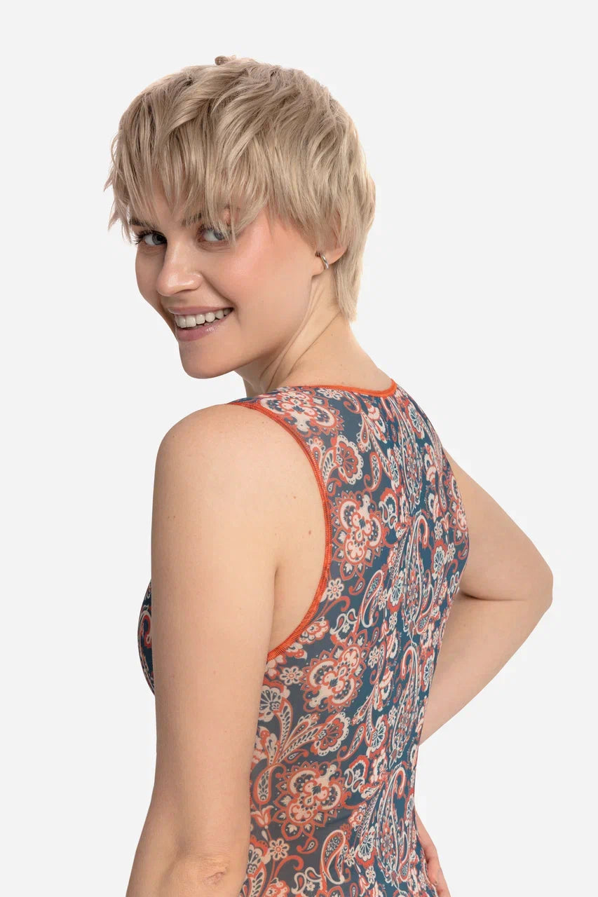 Peisley Blue-Red Sleeveless Swimsuit with V-neck