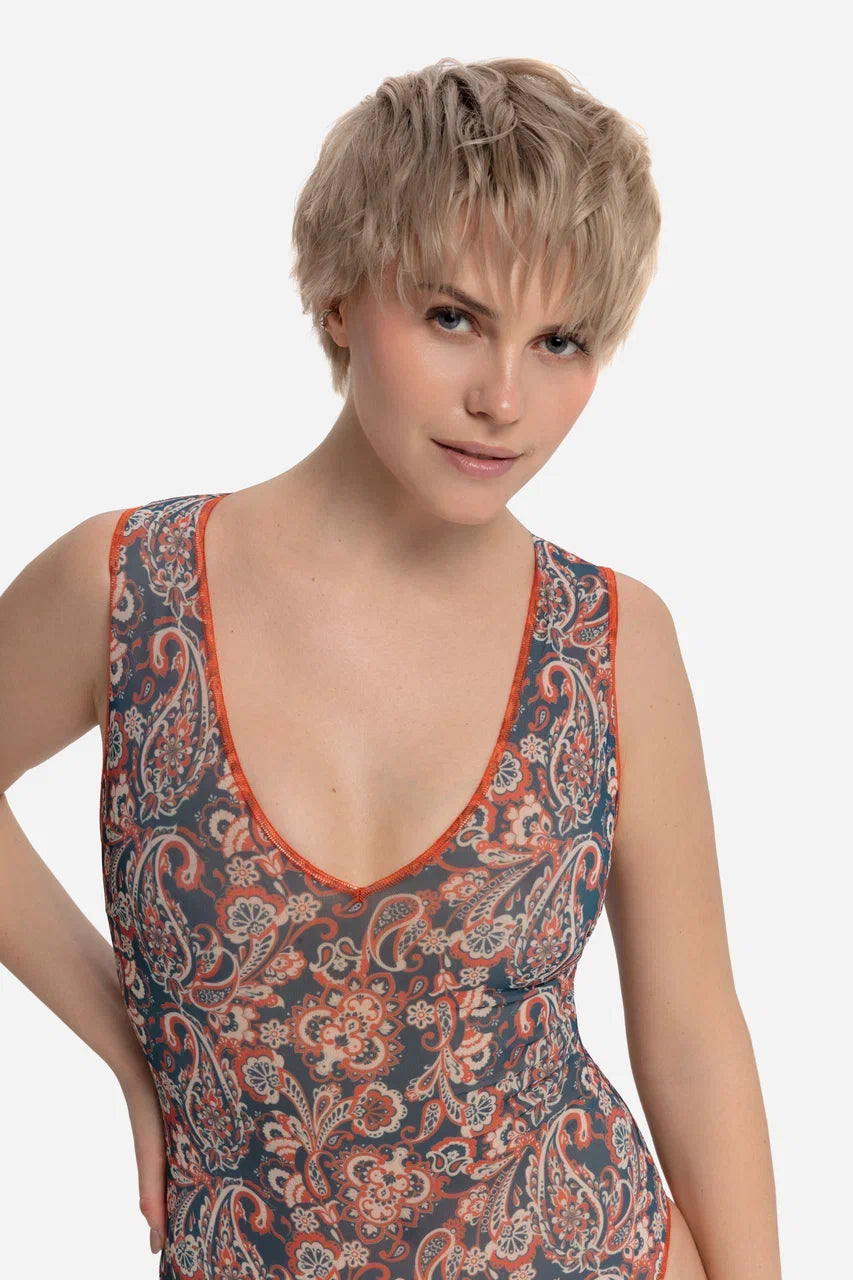 Peisley Blue-Red Sleeveless Swimsuit with V-neck