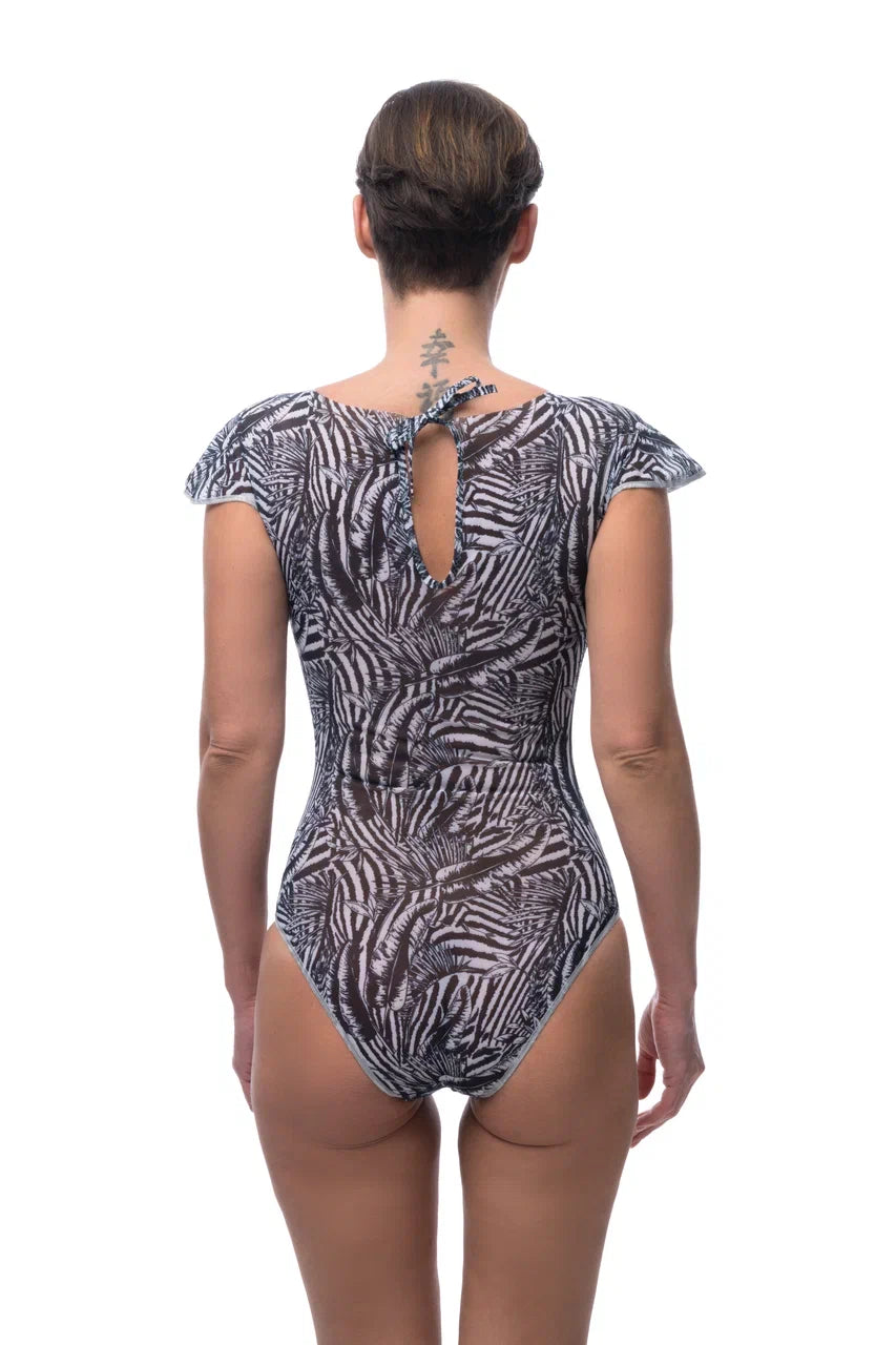 Fake Zebra One-Piece Swimsuit with Cap Sleeves