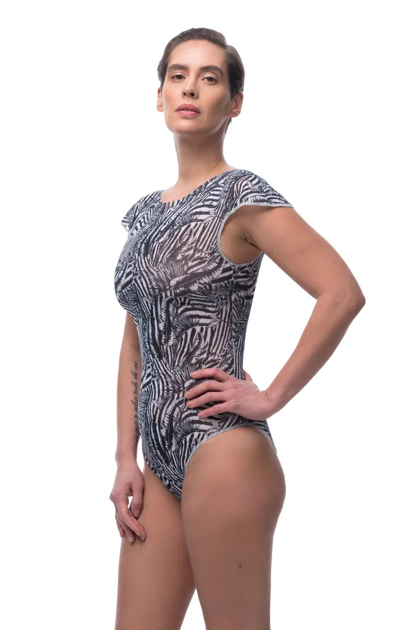 Fake Zebra One-Piece Swimsuit with Cap Sleeves