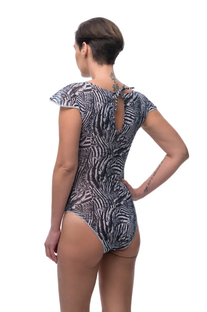 Fake Zebra One-Piece Swimsuit with Cap Sleeves