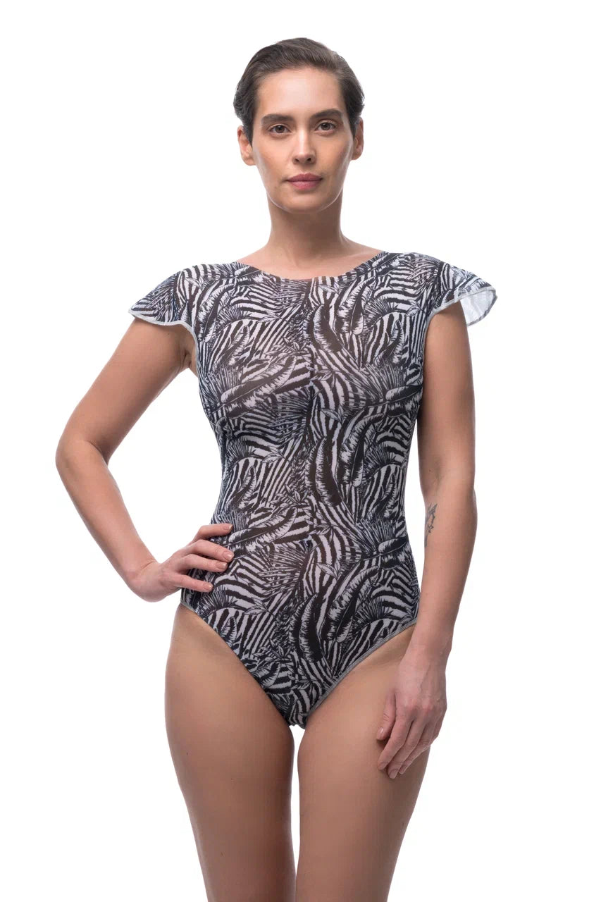 Fake Zebra One-Piece Swimsuit with Cap Sleeves