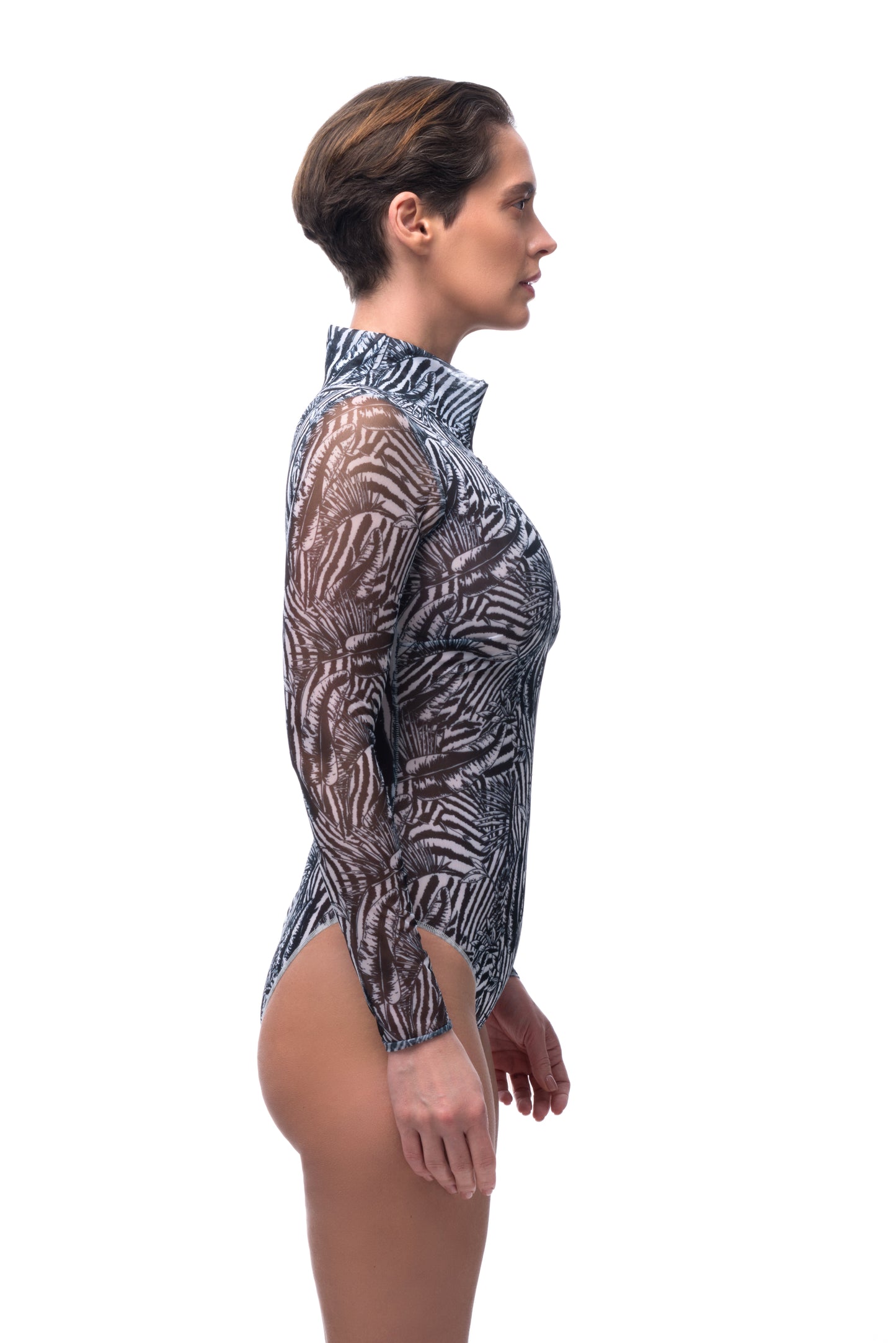 Fake Zebra One-Piece Swimsuit with Zipper