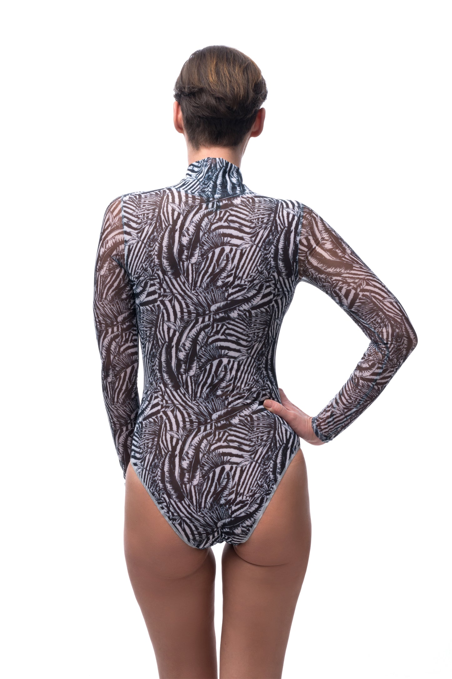 Fake Zebra One-Piece Swimsuit with Zipper