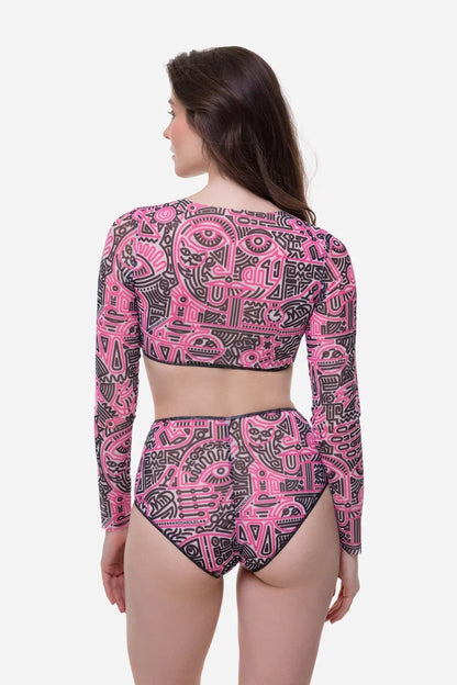 Doodling Fucsia Top with Sleeves