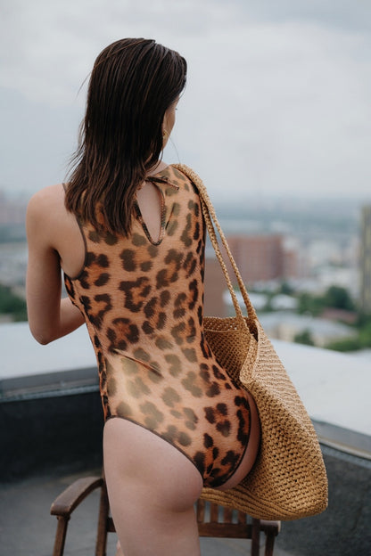 Leopard Diamond One-Piece Sleeveless Swimsuit