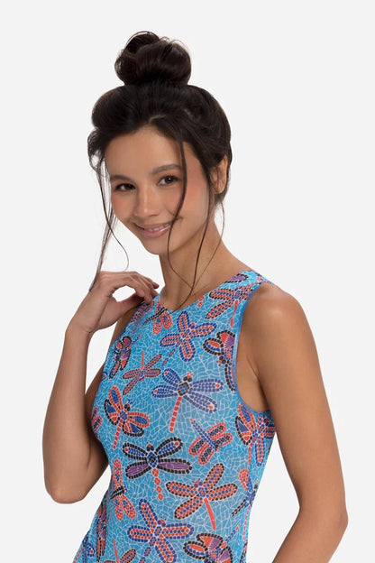 Dragonflies Mosaic One-Piece Sleeveless Swimsuit