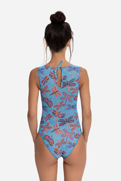 Dragonflies Mosaic One-Piece Sleeveless Swimsuit