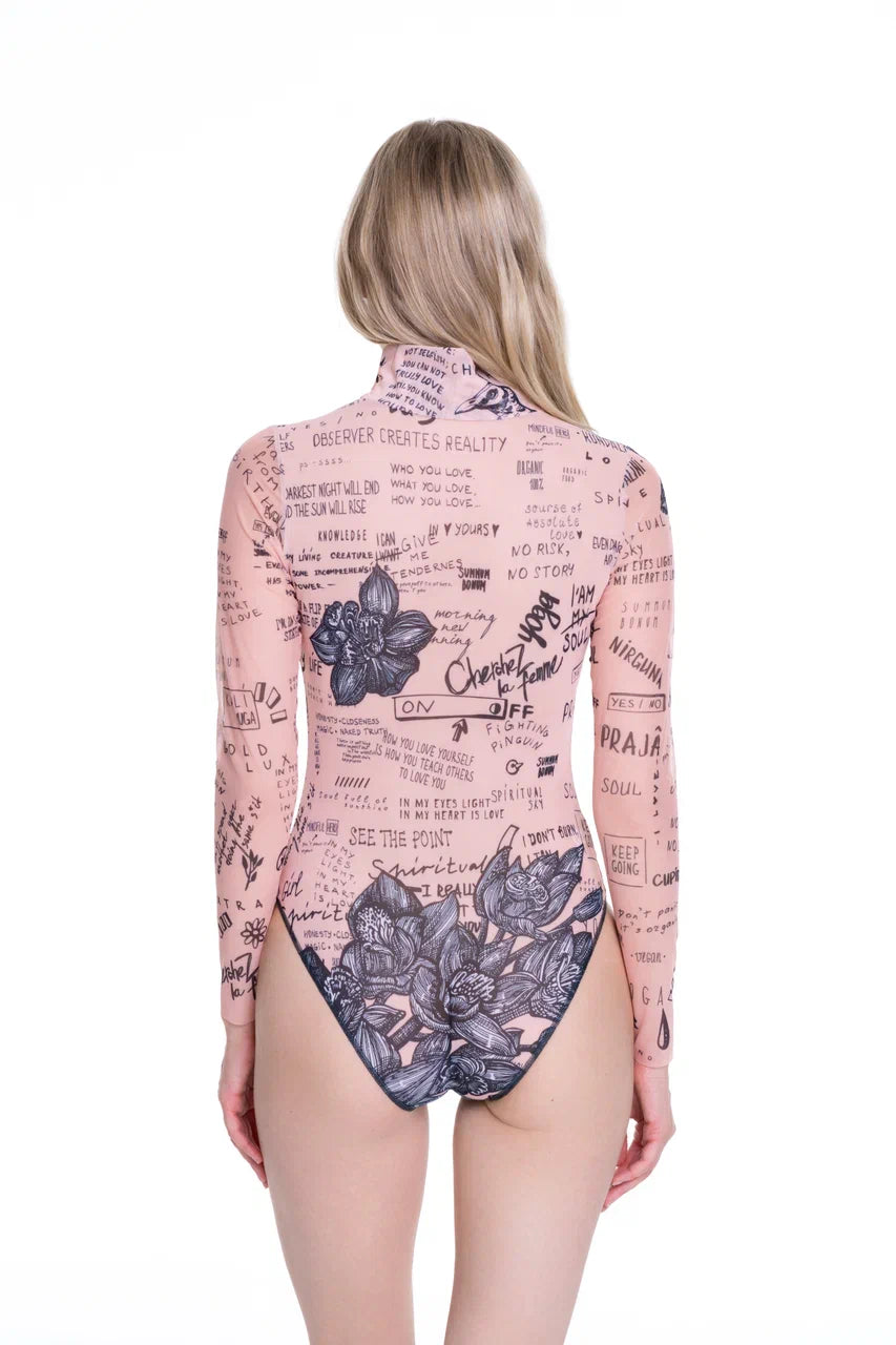 Nude-Body Art One-Piece Swimsuit with Zipper