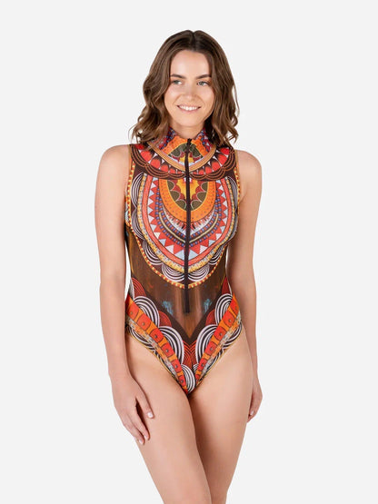 Africa One-Piece Swimsuit Sleeveless with Zipper