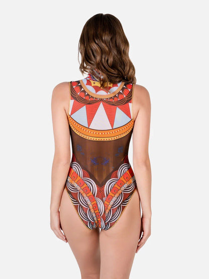 Africa One-Piece Swimsuit Sleeveless with Zipper