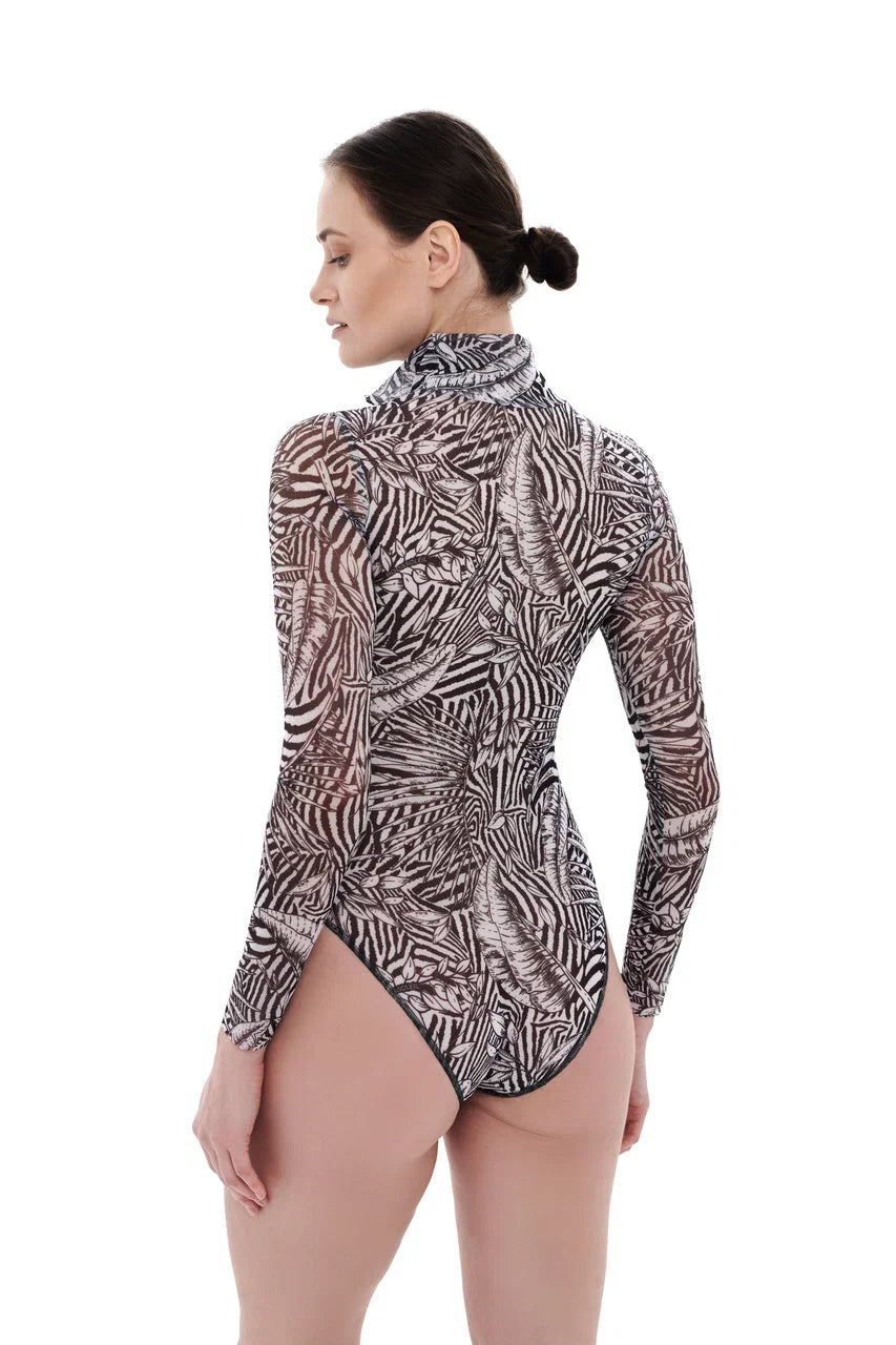 Fake Zebra One-Piece Swimsuit with Zipper