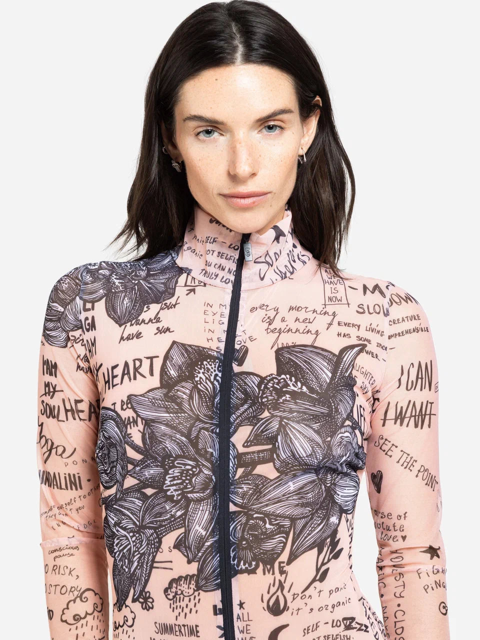 Nude-Body Art One-Piece Swimsuit with Zipper