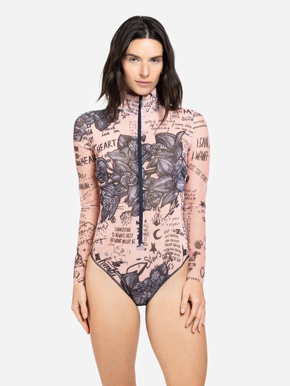 Nude-Body Art One-Piece Swimsuit with Zipper