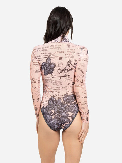 Nude-Body Art One-Piece Swimsuit with Zipper