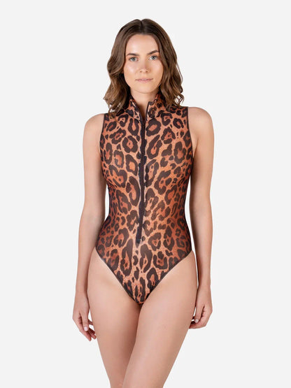 Leopard 25 One-Piece Swimsuit Sleeveless with Zipper