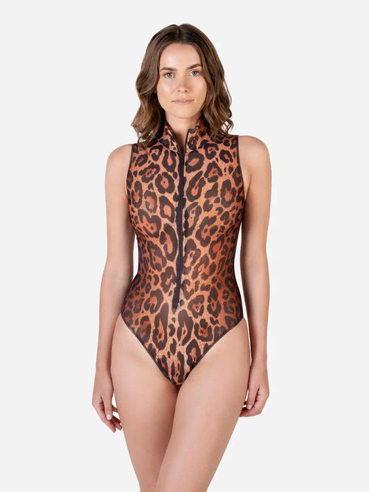 Leopard 25 One-Piece Swimsuit Sleeveless with Zipper