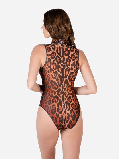Leopard 25 One-Piece Swimsuit Sleeveless with Zipper