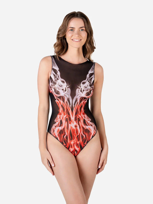 Red Flame One-Piece Sleeveless Swimsuit