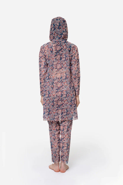 Paisley Blue Red Burkini with Hood